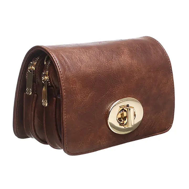 Bessie Vintage Ladies flap over cross body bag-Tan S