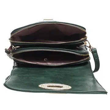 Bessie Vintage ladies flap over cross body bag-Green-O