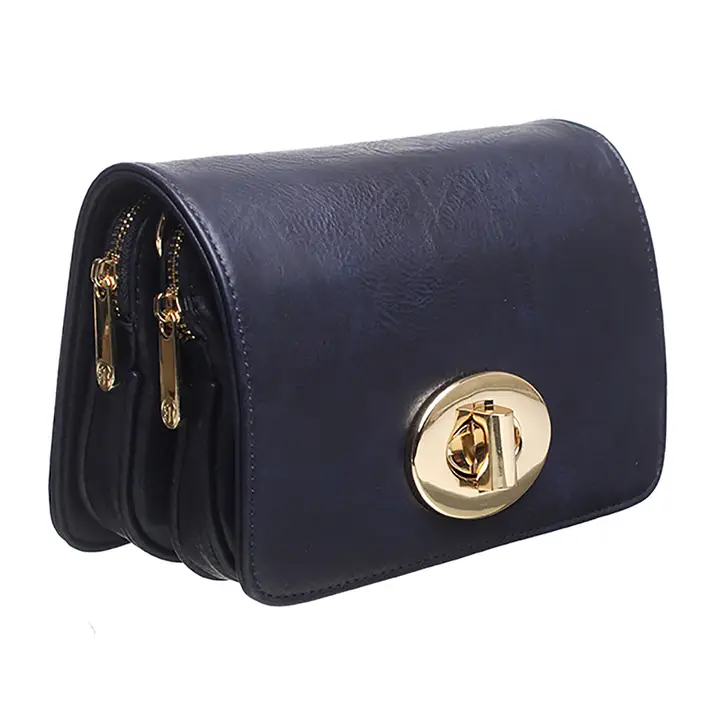 Bessie Vintage ladies flap over cross body bag-Navy-S