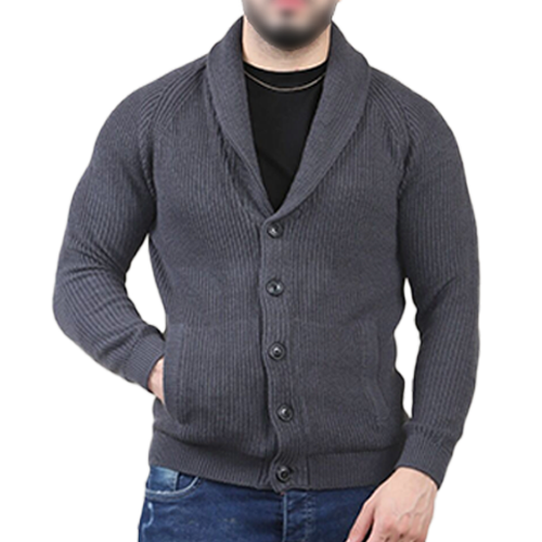 1B191821b Charcoal Shawl Neck Button Up Half Stitch Cardigan