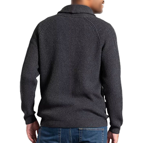 1B191821c Charcoal Shawl Neck Button Up Half Stitch Cardigan