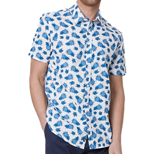 Off White Blue Pineapple Short Sleeve Shirt