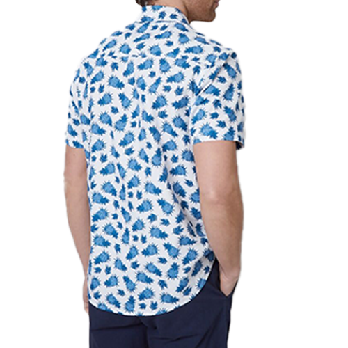 TBMK06978b Off White Blue Pineapple Short Sleeve Shirt