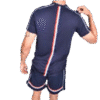 Navy Tape Striped Back Piped Short Set