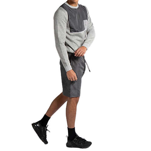 TS2505b Grey and Charcoal Colour Blocked Striped Short Set