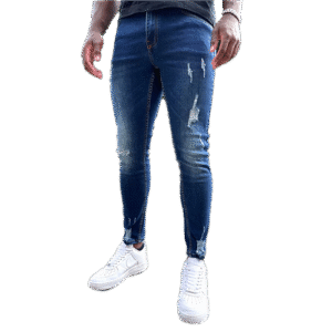 Mid Blue Wash Super Skinny Ripped Jeans