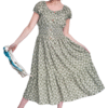 Geometric Print Shirred Waist Button Details Dress