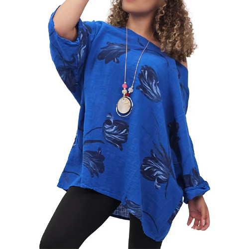 Tulip Print Necklace Plus Size Top