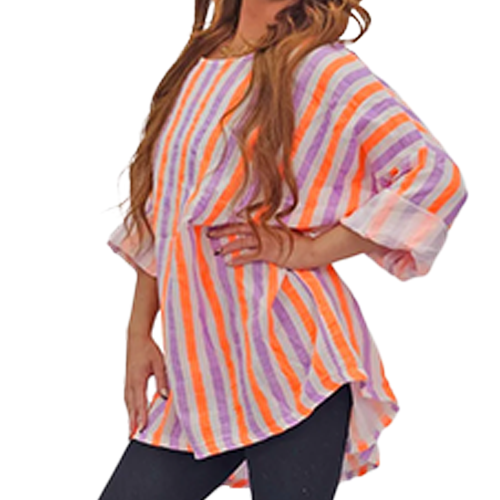 Neon Stripes Print Tunic Cotton Top