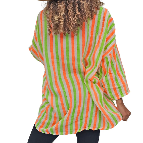 Neon Stripes Print Tunic Cotton Top