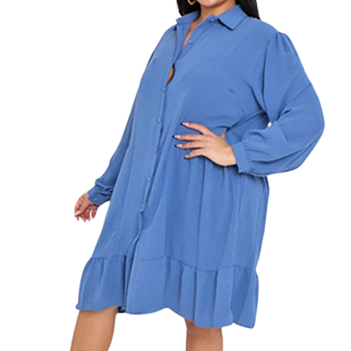 Plain Button Up Tiered Shirt