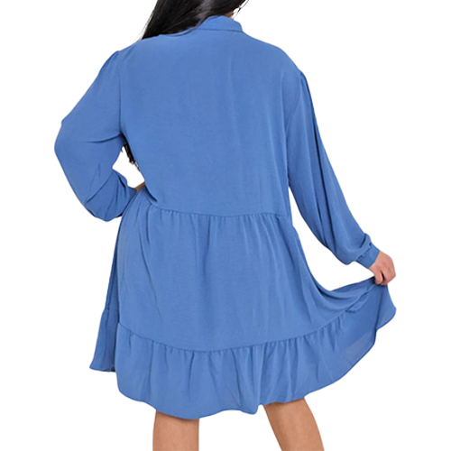 30327009-CN0127e Plain Button Up Tiered Shirt