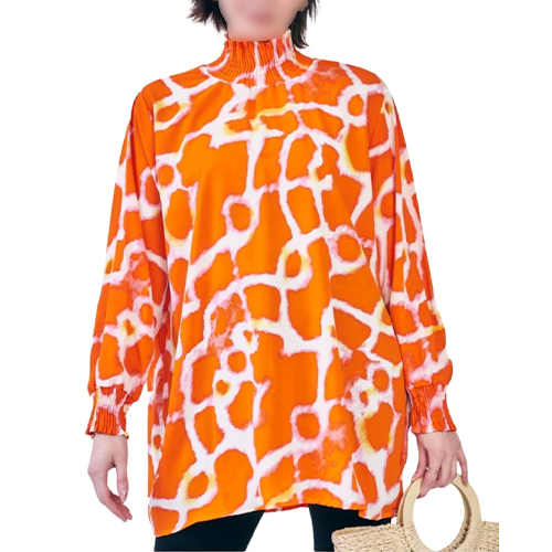 32319910-CN0103c Tie Dye Print Shirred Neck Dress