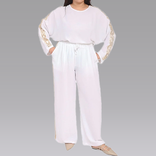 Plain Side Sequin Lace Drawstring Waistband Co-Ord Set