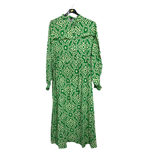 38329116-1255d Aztec Print Shirred Cuff Drawstring Waist Dress