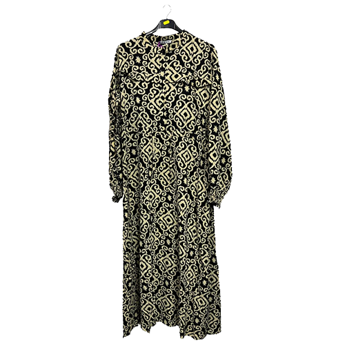 38329116-1255g Aztec Print Shirred Cuff Drawstring Waist Dress