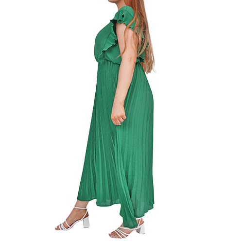 39328609-CN0143c Plain Pleated Flared Dress