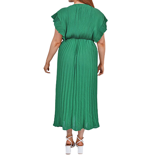 39328609-CN0143d Plain Pleated Flared Dress