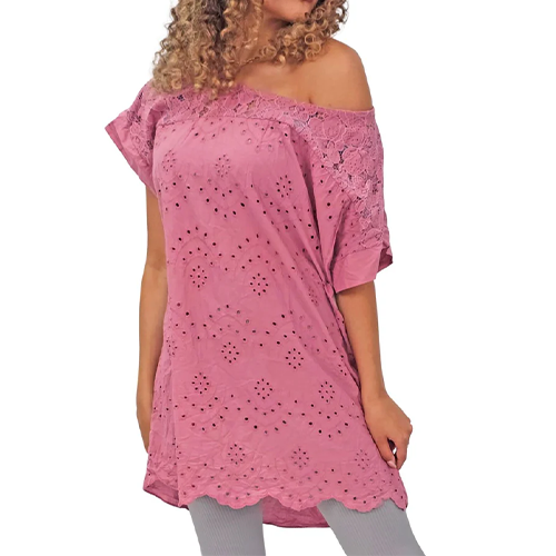 81625808-9555d Floral Embroidered Pattern Tunic Cotton Top