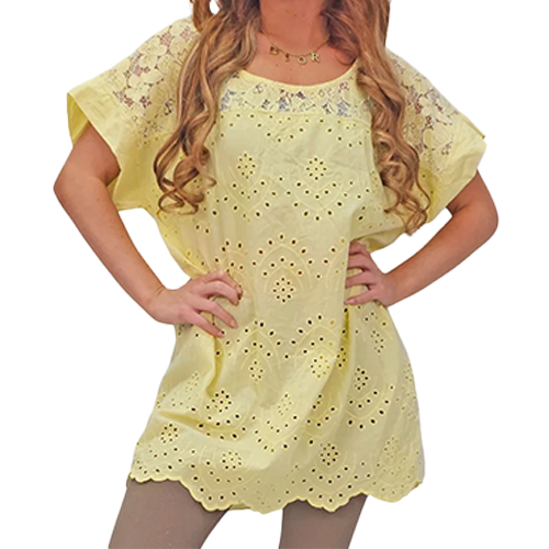 81625808-9555e Floral Embroidered Pattern Tunic Cotton Top