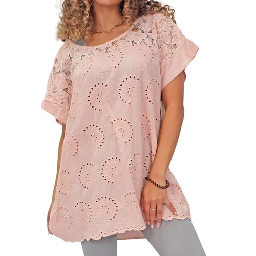 81625808-9555j Floral Embroidered Pattern Tunic Cotton Top