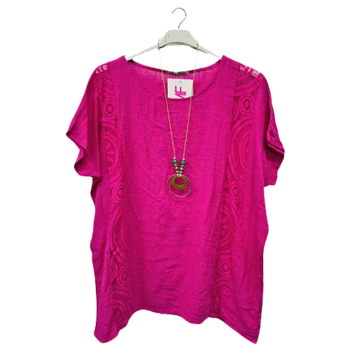 Plain Textured Side Panel Necklace Cotton Top