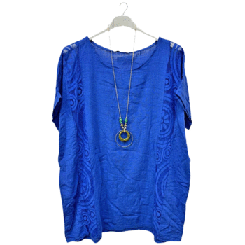 Plain Textured Side Panel Necklace Cotton Top