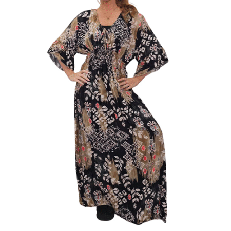 Leaves Print Gathered Waist Dress