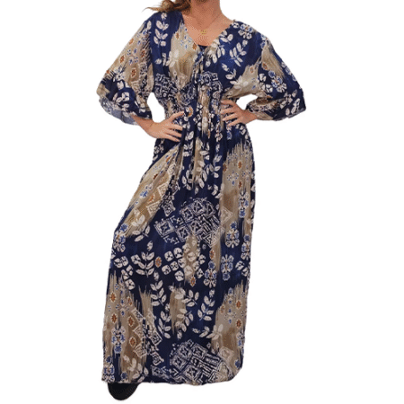 MCEFWDL001-Long Dress-Leaves printed-Merch-&-Carter