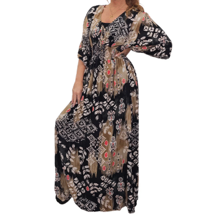 MCEFWDL001-Long Dress-Leaves printed-Merch-&-Carter MCEFWDL001-Long Dress-Leaves printed-Merch-&-Carter