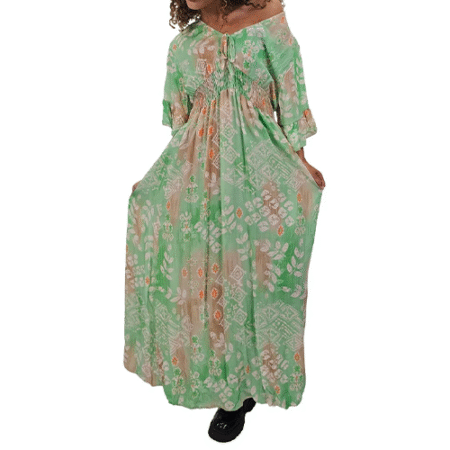 MCEFWDL001-Long Dress-Leaves printed-Merch-&-Carter