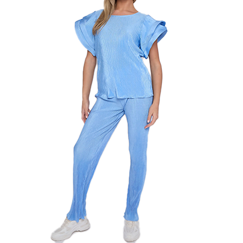 Job Lot Wide Sleeve Plisse Top and Trouser Co-Ord Set