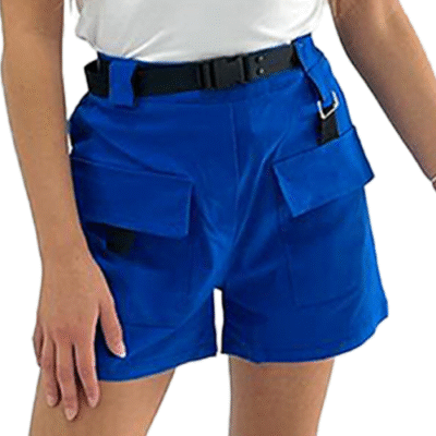 Flap Pocket Buckle Belted Cargo Shorts
