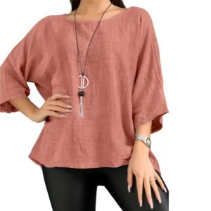 Merch-&-Carter-Online-Marketplace-shopping-Necklace-Top-Plain-Tunic-100%- Cotton-Dusty-pink